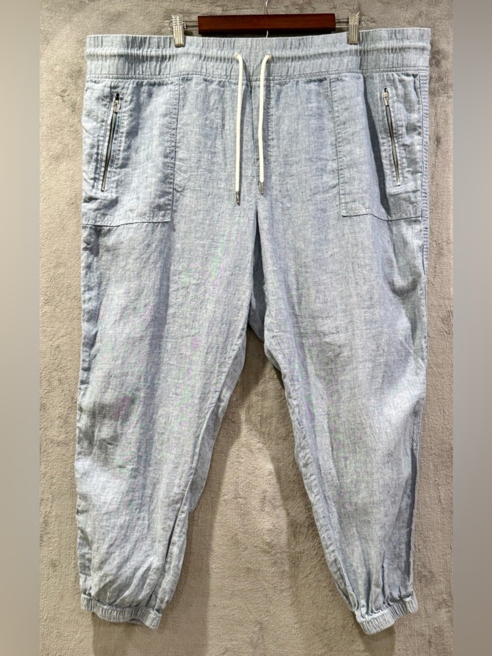 Athleta Cabo 100% Linen Blue Joggers Size 22 Beach Resort Summer Travel Vacaton